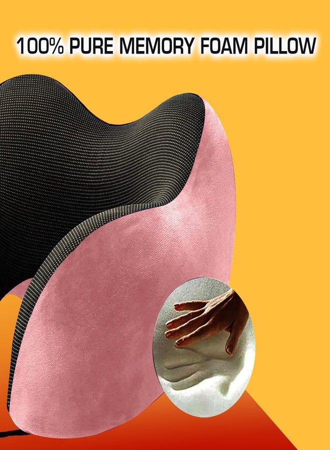 Billebon Premium Memory Foam Travel Neck Pillow Combo with Soft Eye Mask, Carry Bag, and Ear Plugs (Pink with Eye Mask) - Image 2